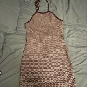 Brown Zigzag Halter Dress